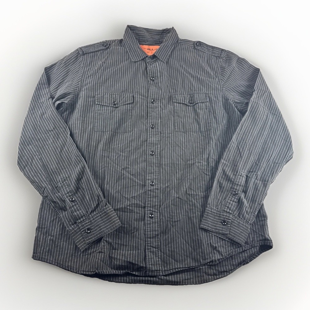 All Son Shirt Mens XL Black Striped Long Sleeve Button Up Cotton Preppy Top READ